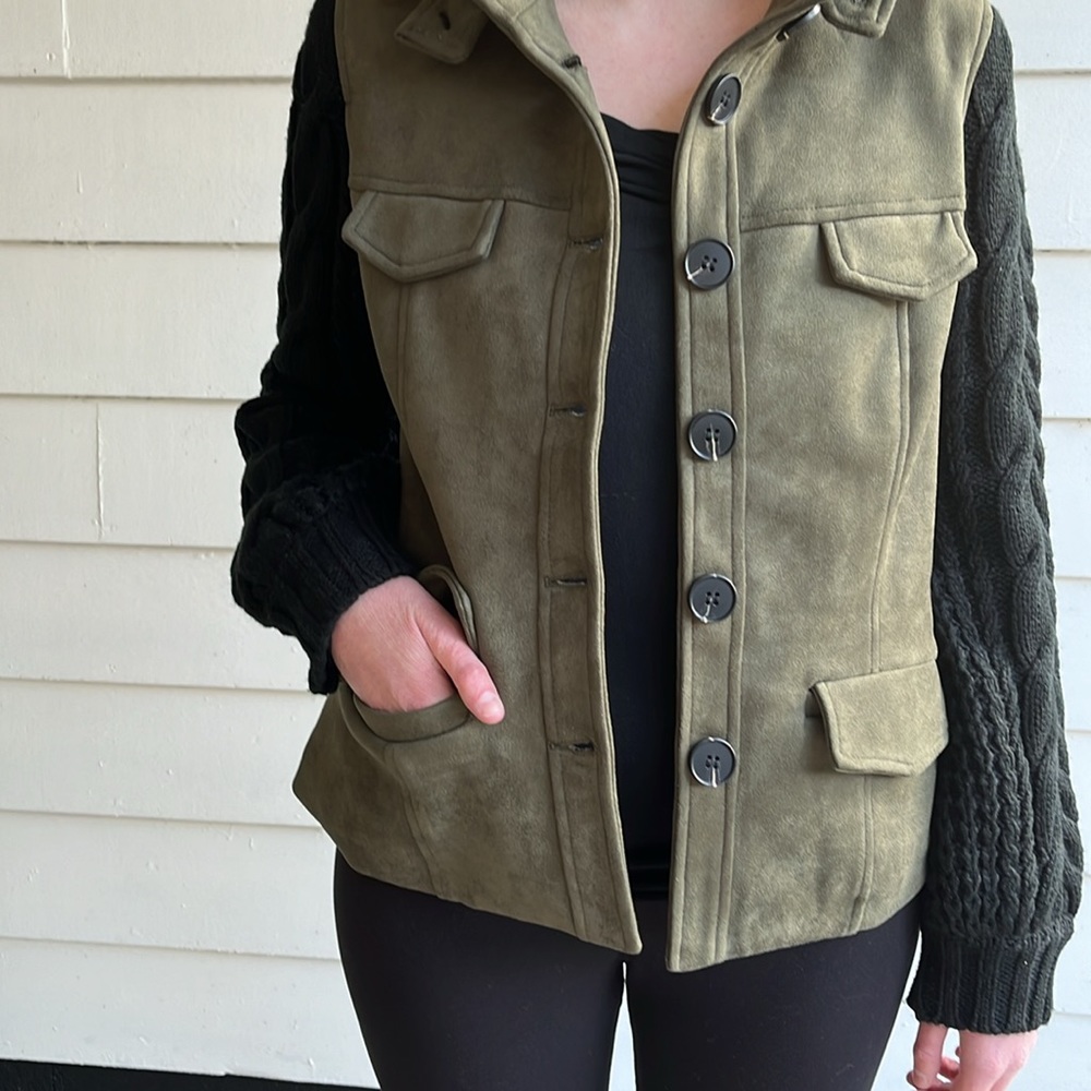 Fate Faux Suede Sweater Moto Jacket Cardi Size M Medium Cardigan - Picture 7 of 16